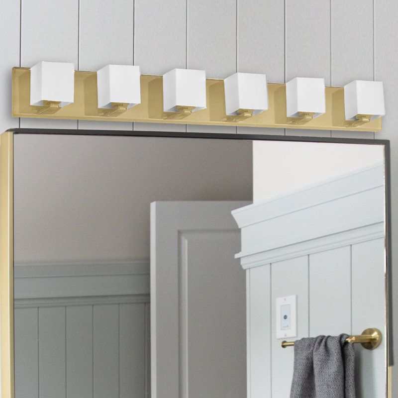 Verona 6 Light Dimmable Polished Chrome Vanity Light, Aged Brass