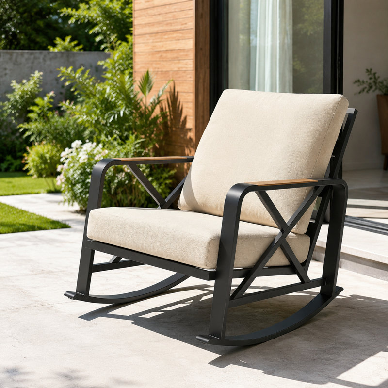 Chaise berçante d'extérieur avec coussins, Beige