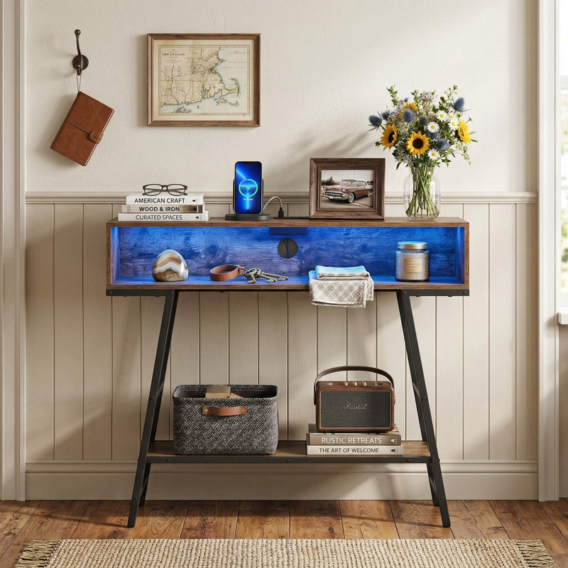 Console moderne de 40 po, station de charge multi-ports intégrée et lumières DEL réglables, conception anti-basculement convenant au vestibule, au salon