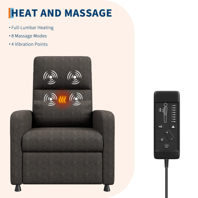Power Recliner Chair with Massage & Heat, Adjustable Linen Electric Recliner with USB Port, Side Pockets & Tall Back, Brown