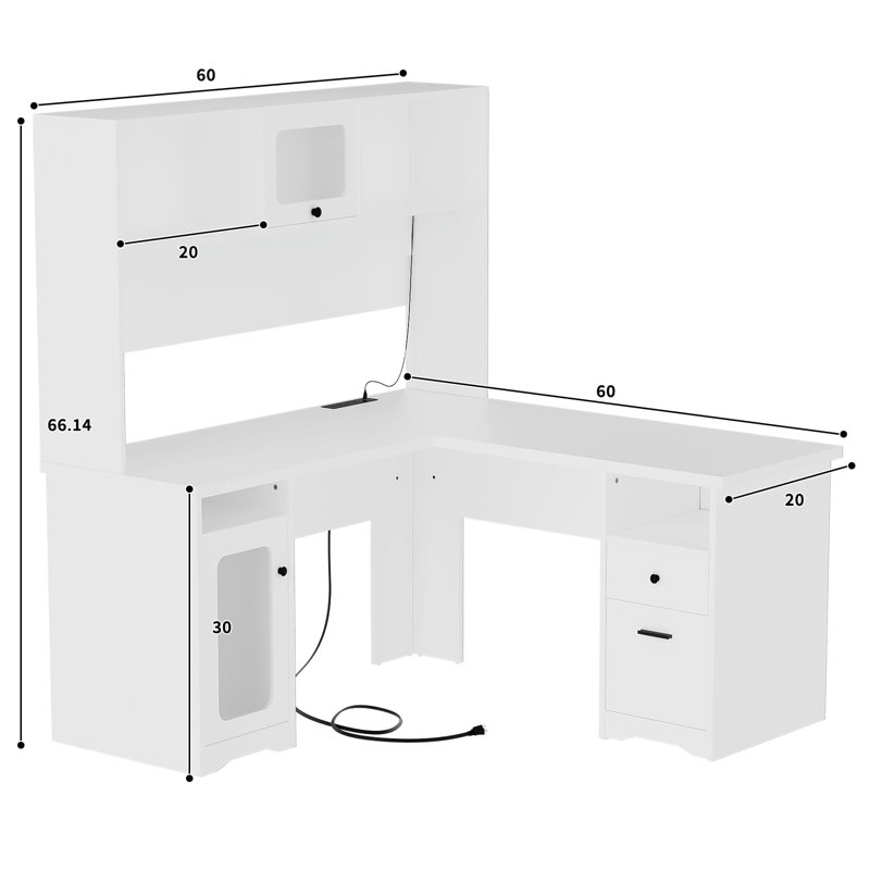 Bureau en V avec tiroirs Vello, Blanc