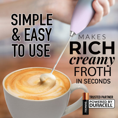 Zulay Kitchen Milk Frother with Batteries 4pcs Duracell Included - Handheld Milk Frother Wand Drink Mixer for Coffee, Latte, Cappuccino, Tea, Hot Chocolate