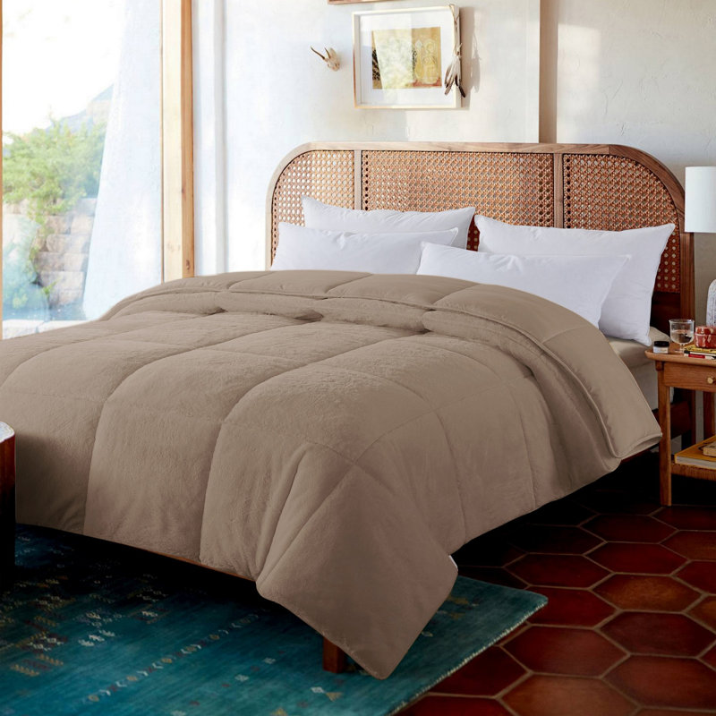 Cozy Down Alternative Reversible Comforter Box Stitch Comforter, Tan, King Comforter