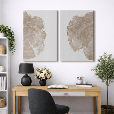 «Pastel Tan», arbre de bois unique, anneau, neutre, toile organique moderne encadrée, impression sur toile 2 pièces