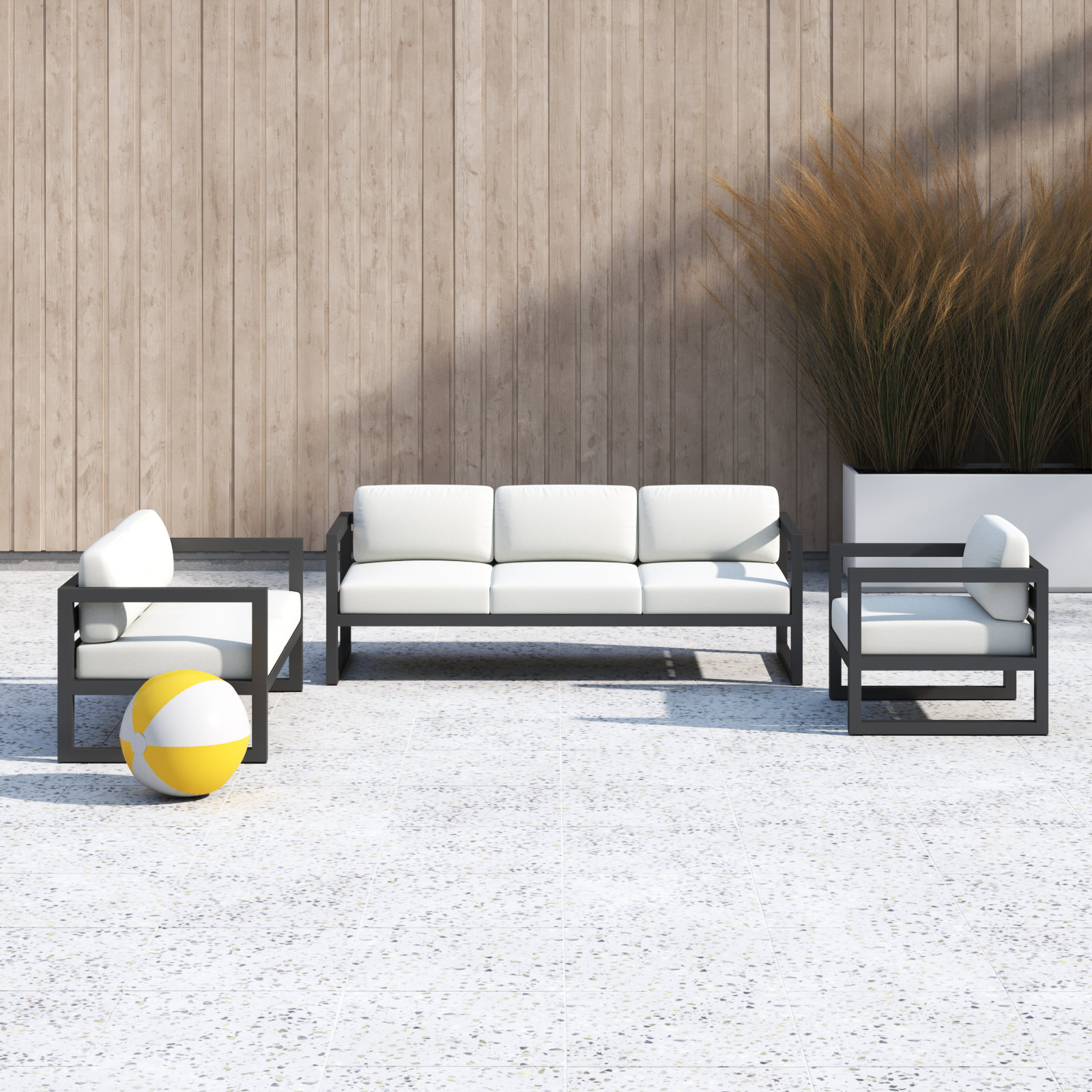 Smith 3 Piece Sofa Seating Group with Sunbrella® Cushions, Canvas Natural, Slate