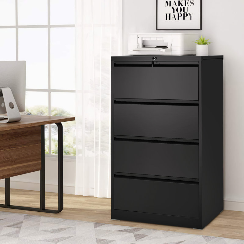 28.5'' Wide 4 -Drawer Steel Lateral Filing Cabinet with Lock, Black