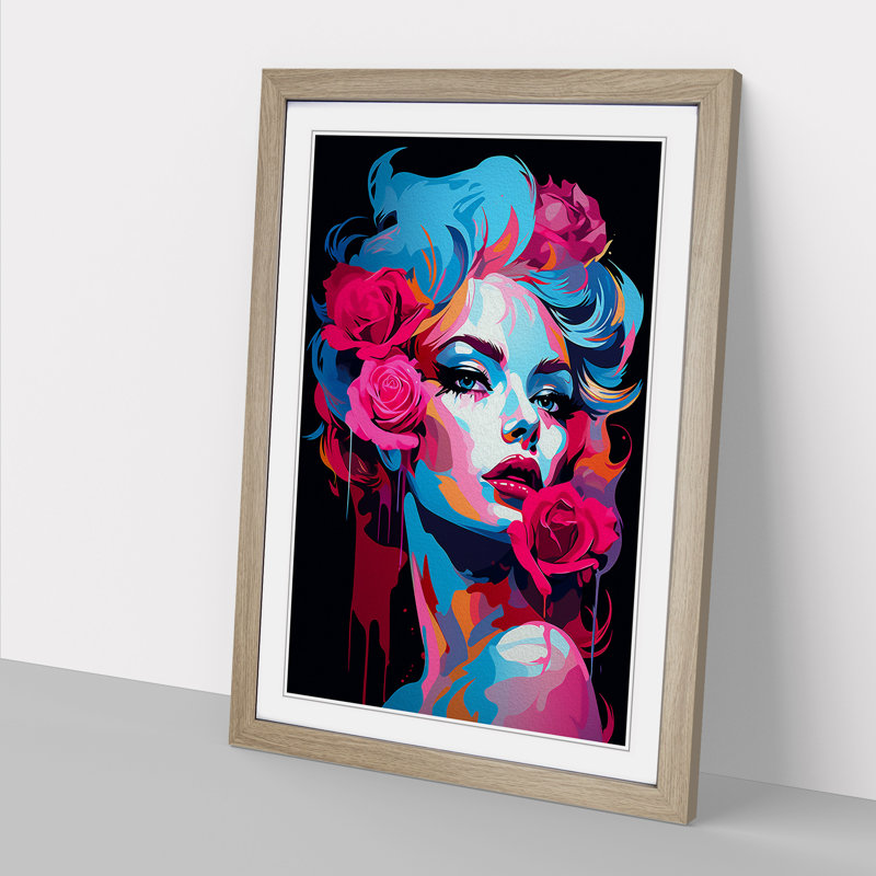 Rose Pop No.2 - Single Picture Frame Print on Wood, Oak Framed, 64cm H x 46cm W x 2cm D