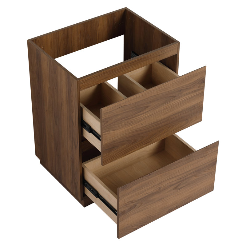 Double Drawer Freestanding Bathroom Vanity - Brown 24" Drawer, American Design,