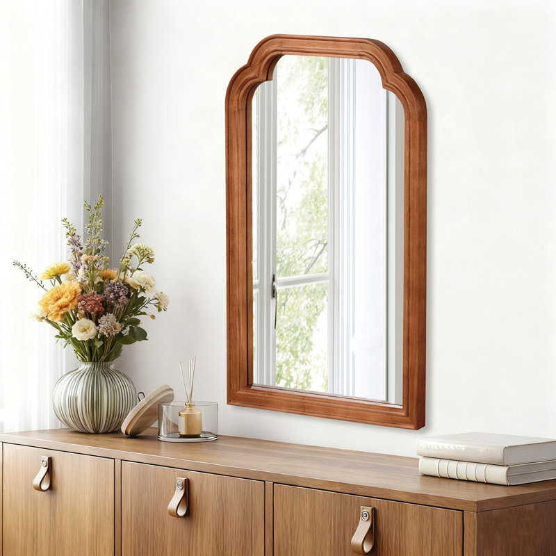 Miroir de coin décoratif en bois massif, Brun jaune, 30 po x 20 po