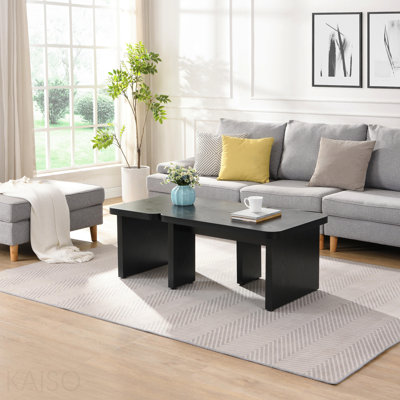 47.24 X 23.62 Inch And 35.43 X 31.49 Inch Rectangle Wood Detachable Coffee Table, Single L Shape Farmhouse Coffee Table For Dining Room, Garden - Blac