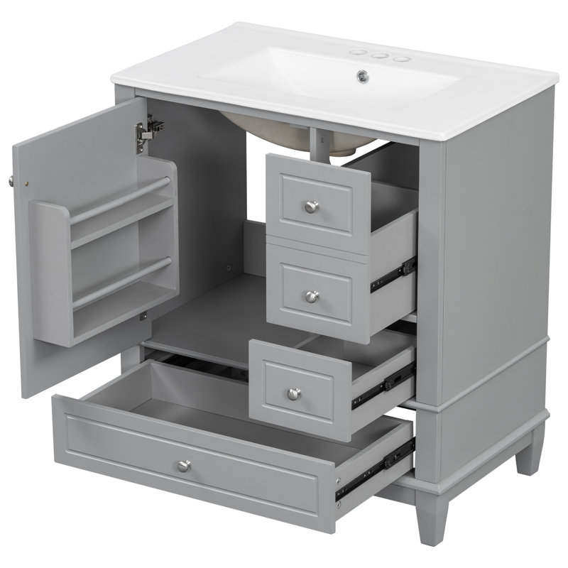 Meuble-lavabo 30 po avec lavabo en céramique, Gris