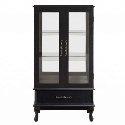 Lighted Curio Cabinet with Glass Doors, Adjustable Shelves, and LED Lights for Home Decor and Storage