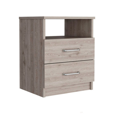 Nightstand Olienza, Two Drawers, One Shelf, Light Gray Finish