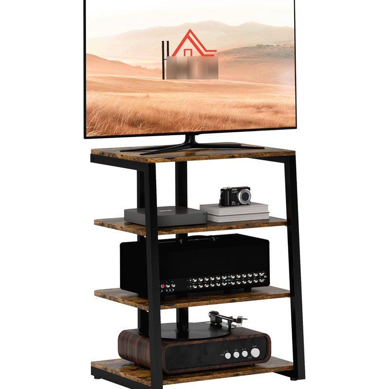 Meuble télé pour téléviseur de 28 pouces, charisme brun rustique, avec tablettes réglables et grande table de rangement à thème de 28 pouces, nombreuses installations