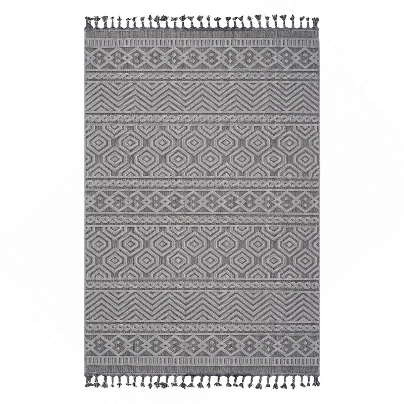  Grey Geometric Indoor / Outdoor Area Rug, Rectangle 6'7" x 7'9"