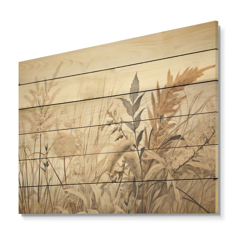 Beige minimalisme botanique, sérénité - Plantes, art sur bois de pin naturel, H 10 po x l 20 po