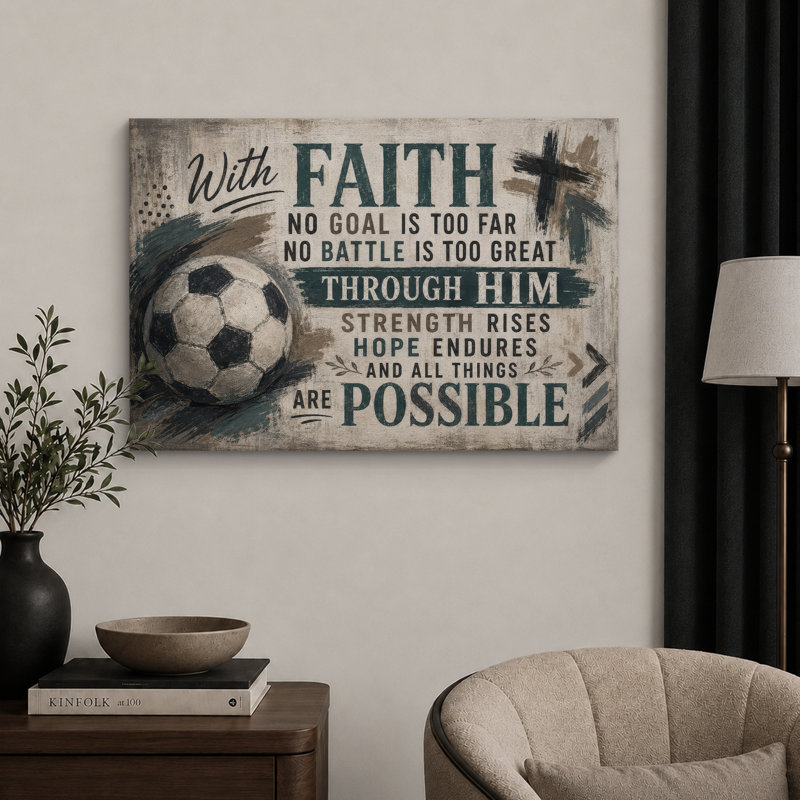 «Soccer Faith», citation inspirante, œuvre d'art pour la chambre de l'adolescent, impression murale giclée, Toile tendue