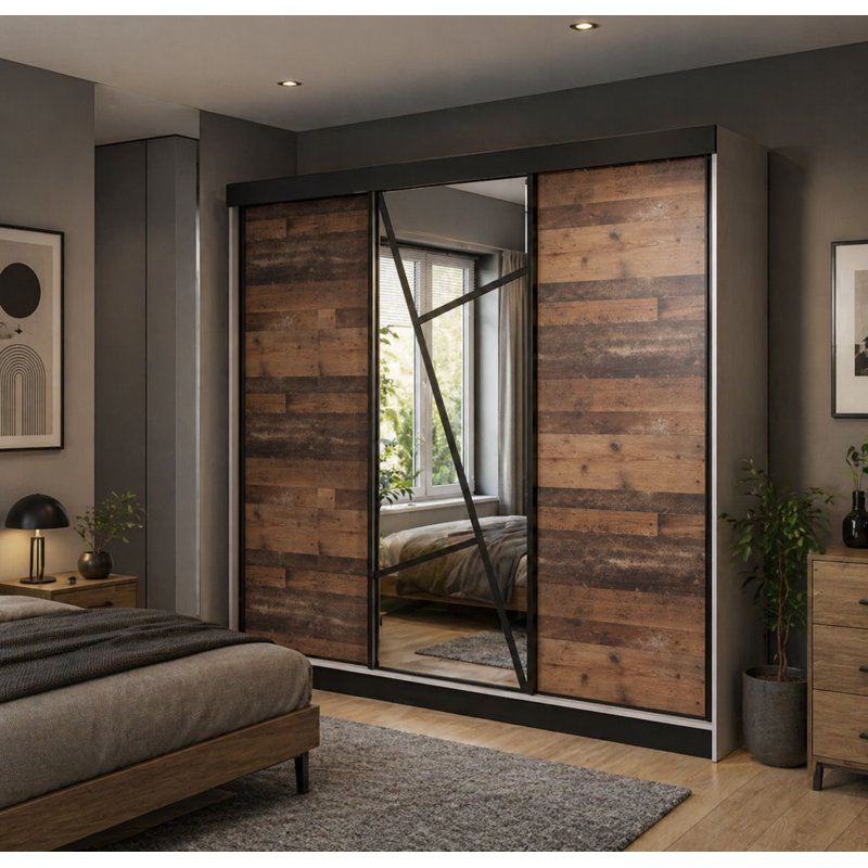Annelijn 3 Door Wardrobe, 205cm H x 200cm W x 60cm D, Dark Brown/White
