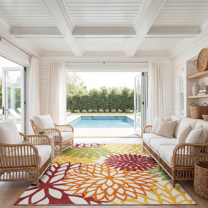 Geib Performance Floral Indoor / Outdoor Rug, Rectangle 7' x 10'