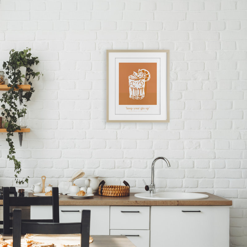 «Keep Your Gin Up», reproduction sous verre encadrée, design par lettré et doublé, H 16 po x l 13 po, Cadre de récolte en pin