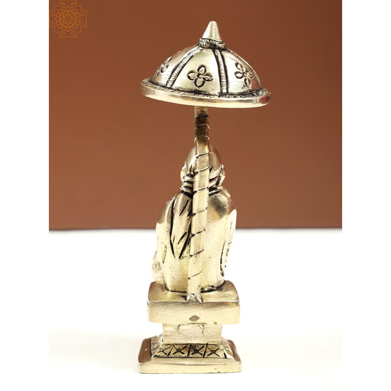 Handmade Shirdi Sai Baba Brass Statue with Protective Chhatri – Spiritual Hindu Saint Figurine for Home Altar and Inspirational Décor