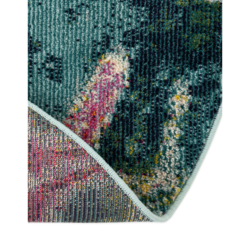 Tapis bleu marine à motif animalier Esposito, Rond 5 pi 3 po