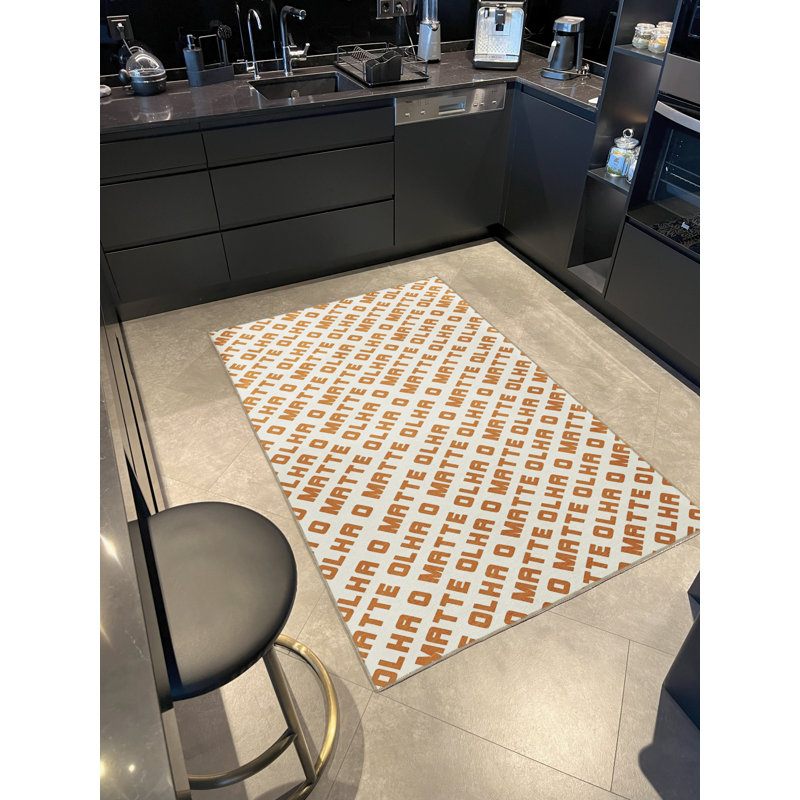 Tapis orange et beige à motif "Olha o Matte", Tapis de couloir 3 pi 3,37 po x 6 pi 6,74 po