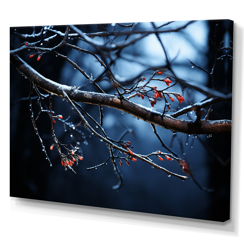 «Moonlit Canopy Winter Tree III», art mural paysage d'hiver, Toile tendue, H 16 po x l 32 po x P 1 po