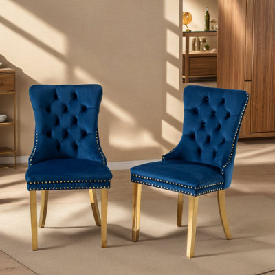 Modern Glam Velvet Upholstered Dining Chair with Pull Ring (Set of 2)