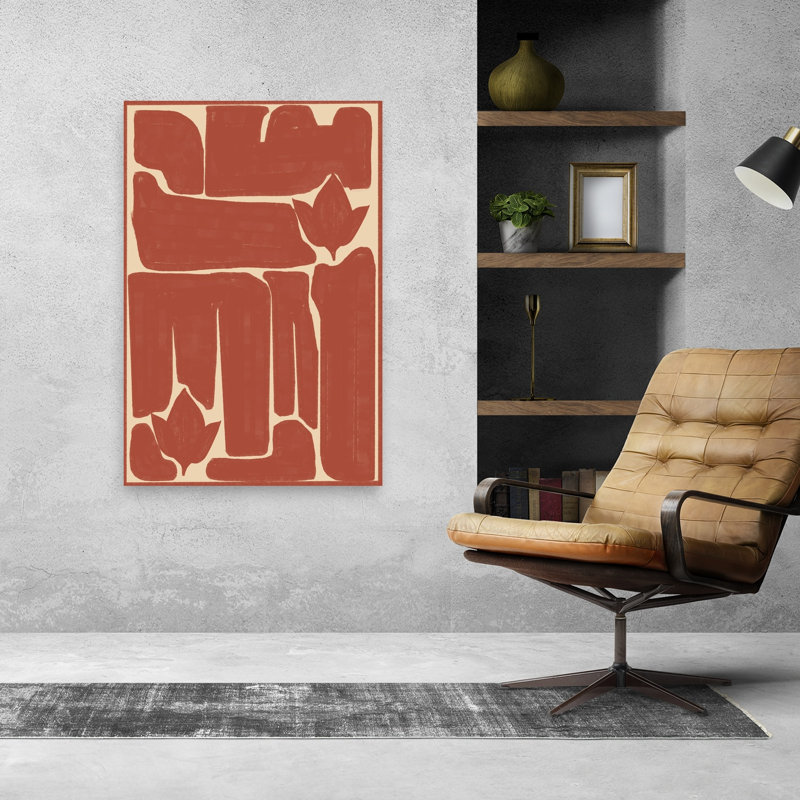 «Terracotta Floral Shapes Abstract Minimalist Modern Lotus Tulip Flower», reproduction d'art murale, 48" H x 32" W