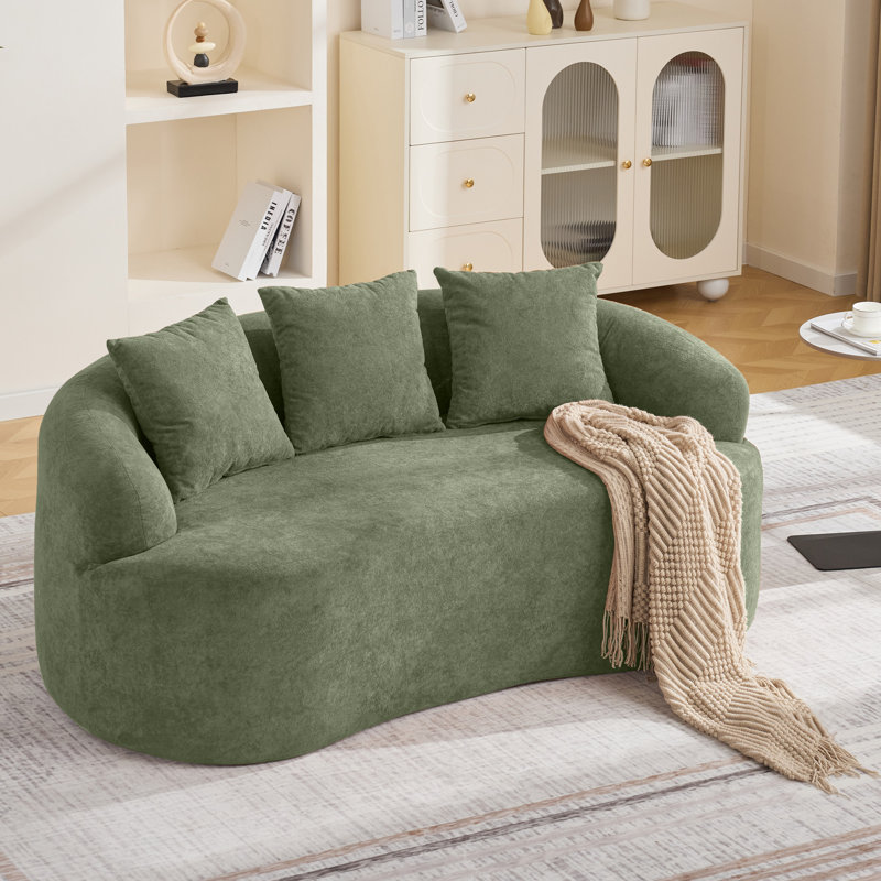 Canapé deux places incurvé sans os de 165 cm, canapé nuage moderne 2 places avec 3 coussins décoratifs, assise profonde en tissu chenille, aucun assemblage requis
