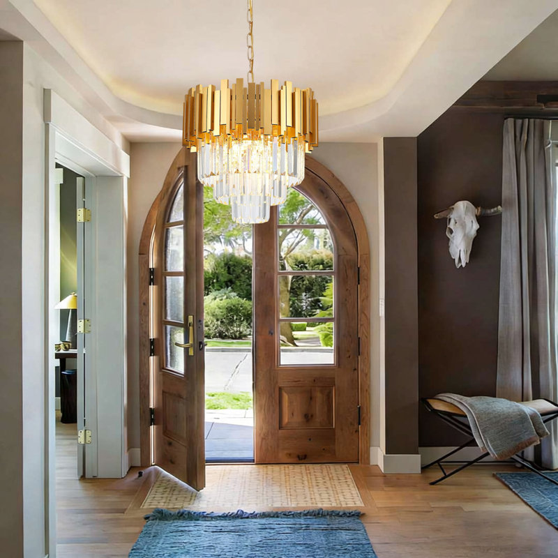 15.7" Modern Gold Curved Tube Crystal Chandelier, E14 Base, Bulb Not Included