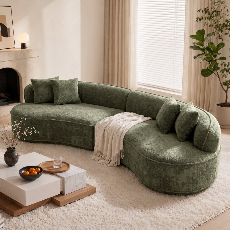 Canapé d'angle moderne et luxueux de 114 pouces avec coussins, aucun assemblage requis, Vert