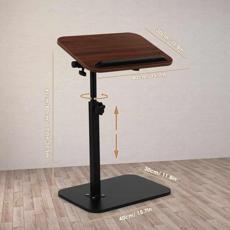 Plateau télé en forme de C pour canapé, table d'appoint à hauteur réglable avec rotation à 360° et basculement à 180° pour les petits espaces