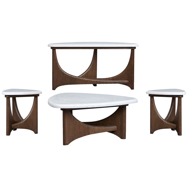 Tate Shaped Cocktail Table With 2 End Table And Demilune Sofa Table