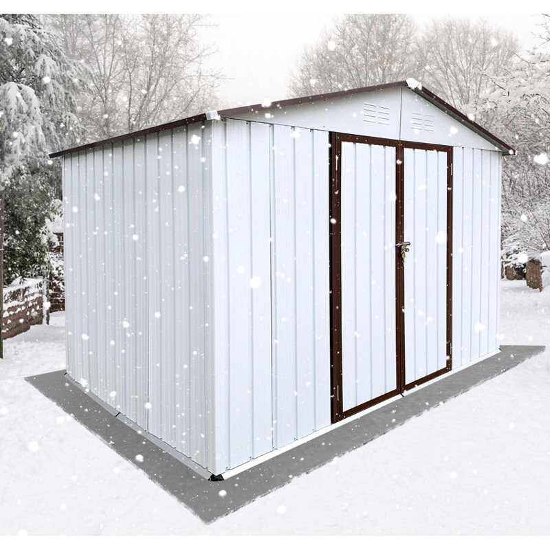 8ftx10ft Metal Outdoor Shed - Garden Storage with White/Coffee Color, Spacious for Tools