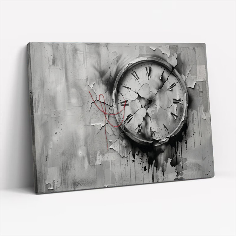 Ensemble de 1 tableau abstrait sur toile représentant une horloge, 12"H x 18"W, Wrapped Canvas