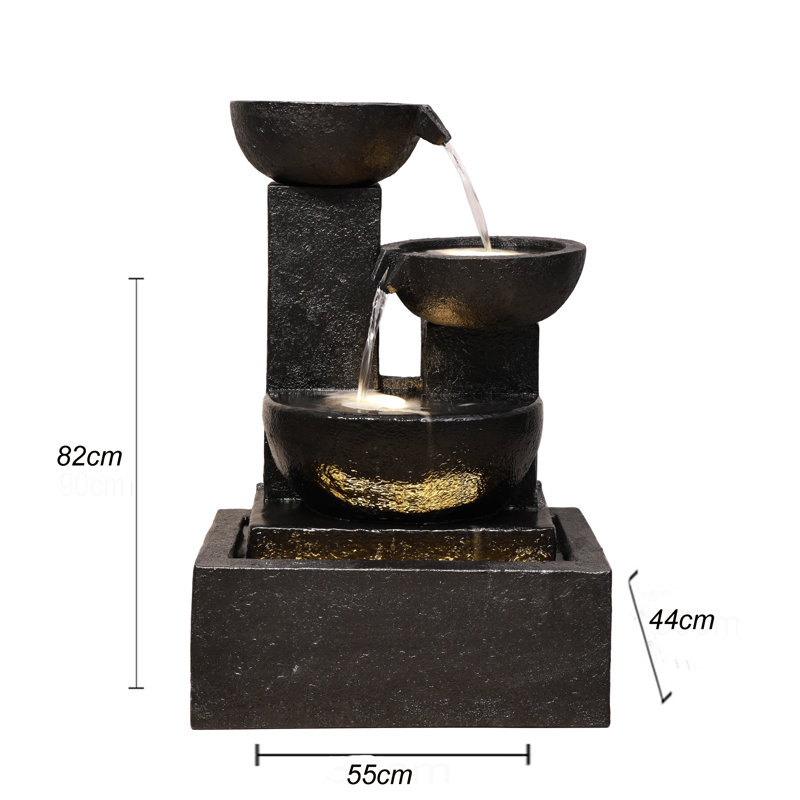 32" Black Stacking Water Fountain with Warm White LEDs