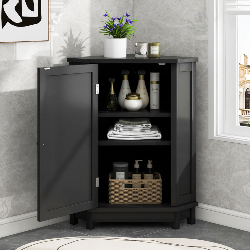 Armoire de rangement en coin noire avec plateau réglable