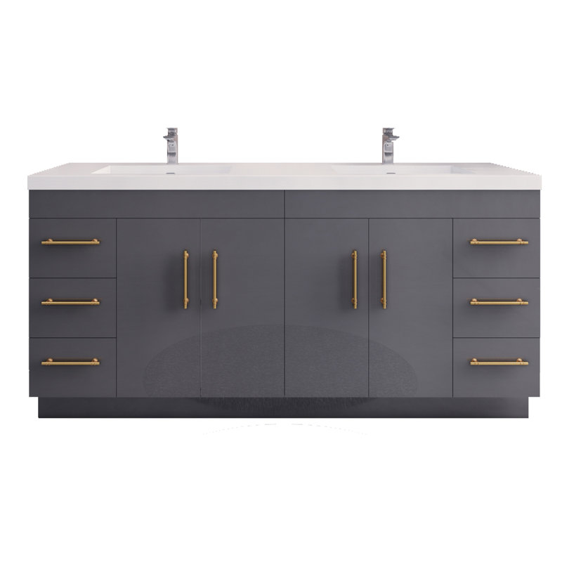 Verda 70.86'' Double Bathroom Vanity with Acrylic Top, Gray
