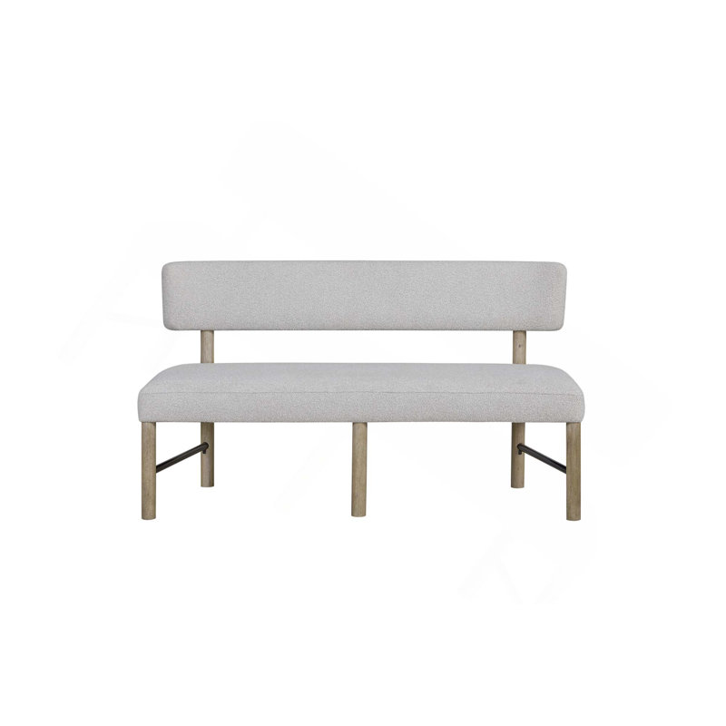 Upholstered Dining Bench With Backrest Featuring Soft Durable Neutral Fabric Seat And Backrest
