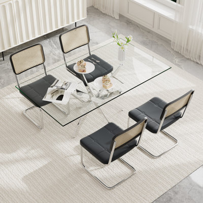 63" Glass Dining Table Set for 4-6