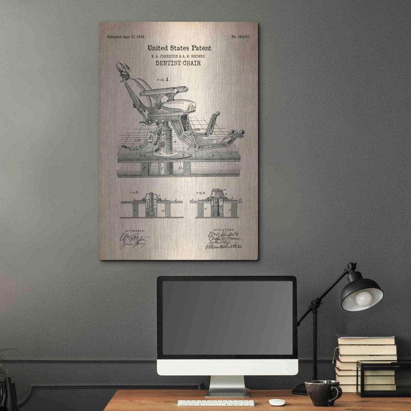 «Dentist Chair Blueprint Brevet Parchment», art mural, H 36 po x l 24 po
