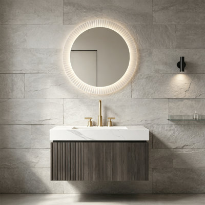MURI 36 Inch Floating Bathroom Vanity & Sink Combo, Espresso Woodgrain Plywood Wall Mount Cabinet with Drawer and Door, Carrara White Sintered Stone Countertop, Ceramic Basin, 3 Pre-Drilled Faucet Holes, Pre-Assembled