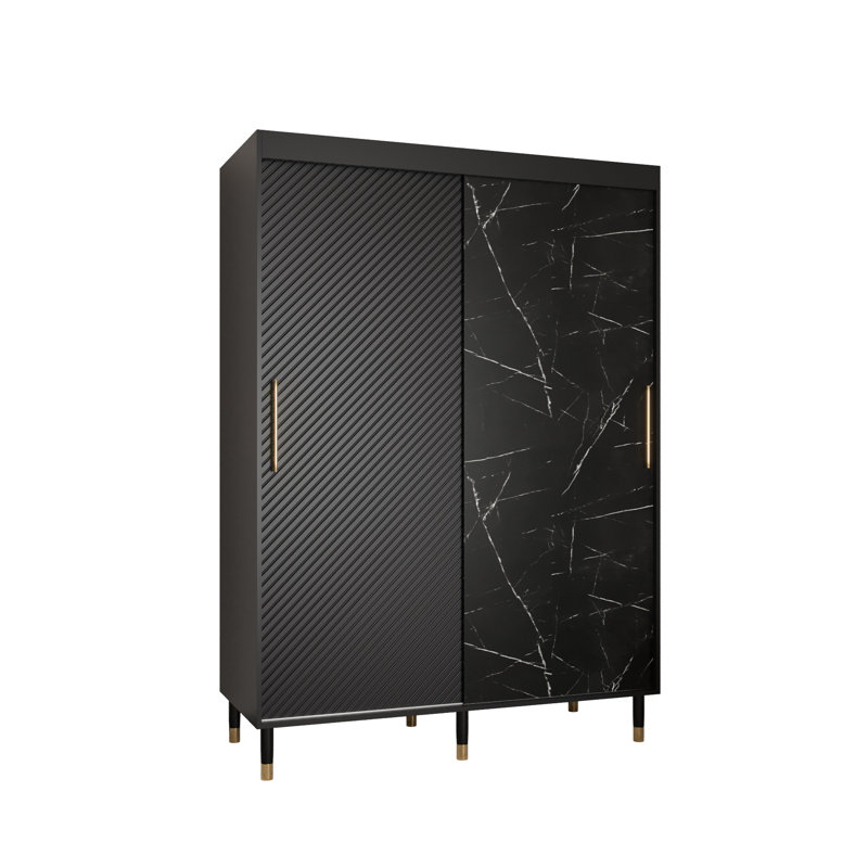Alauna Manufactured Wood Wardrobe, Black, 208" H x 150" W x 62" D