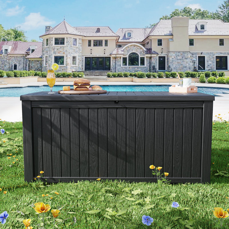 Boîte de terrasse verrouillable en résine résistante à l'eau 210 gallons Decksplore, Noir