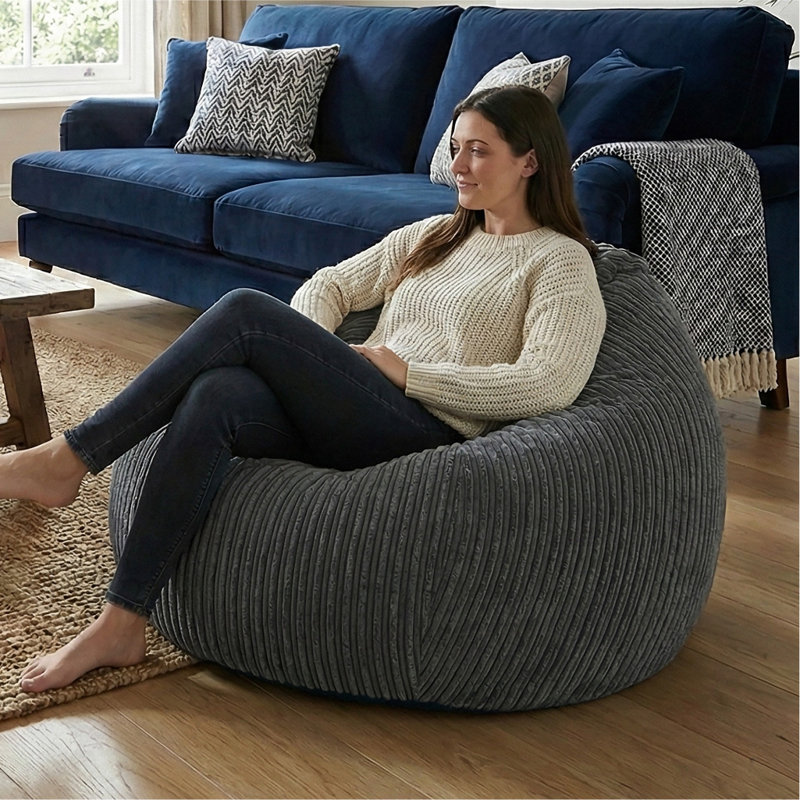 rucomfy Beanbags Large Corduroy Slouchbag - Plush Bean Bag Chair for Adults, Teens and Kids - Home Furniture Seating for Living Room or Bedroom - Machine Washable 80cm x 110cm
