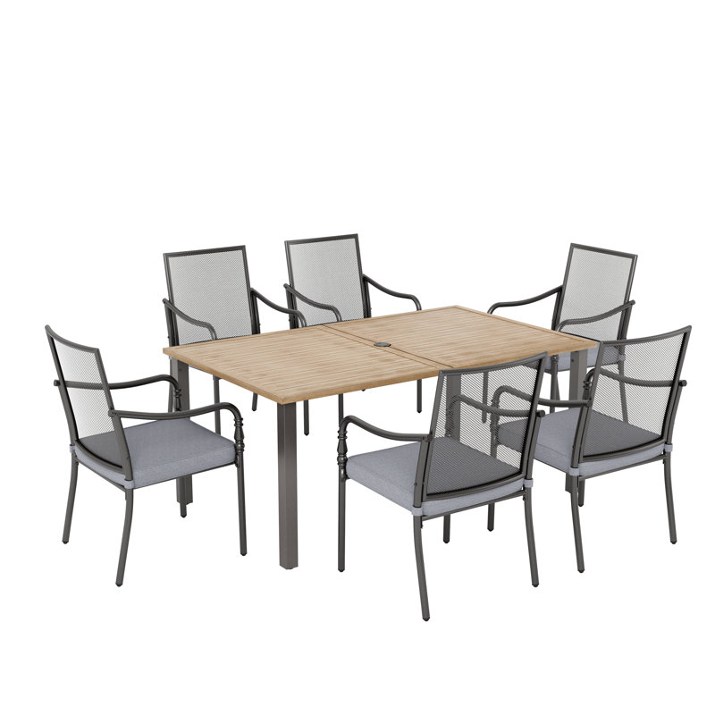Ensemble repas d'extérieur avec table en bois 7 pièces Asfand
