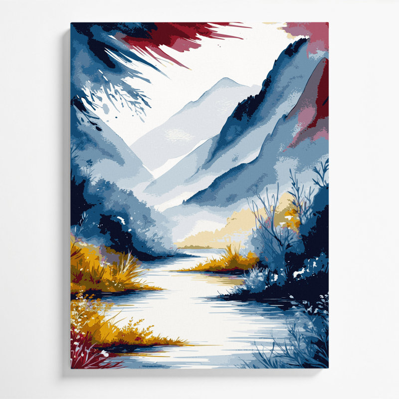 Aquarelle, paysage, 16, toile bleue, 12" H x 18" W