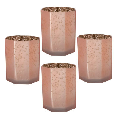 5.1X5.1X5.9" Pink Frosted Mercury Glass Octagonal Candle Holder,4 Pack